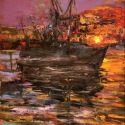 Schooner at Sunset, 18x14, oil on canvas